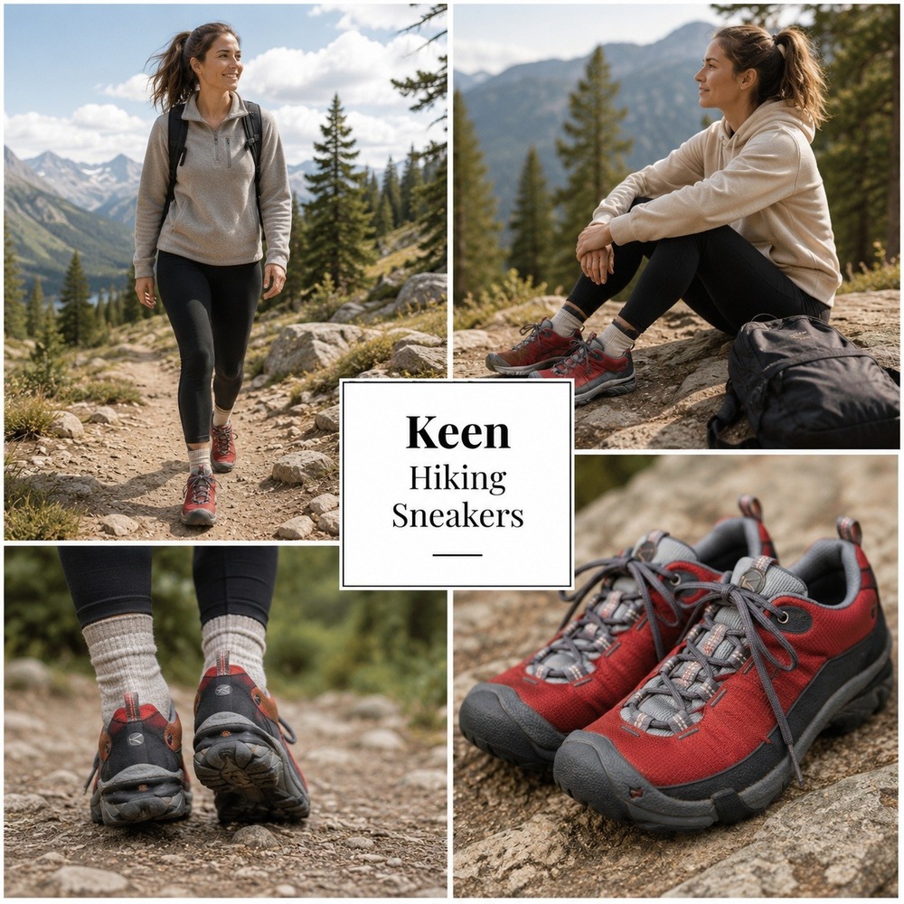 KEEN Womens Red Black Mesh‎ Low Top Hiking Shoes Trail Walking Sneakers Size 7.5